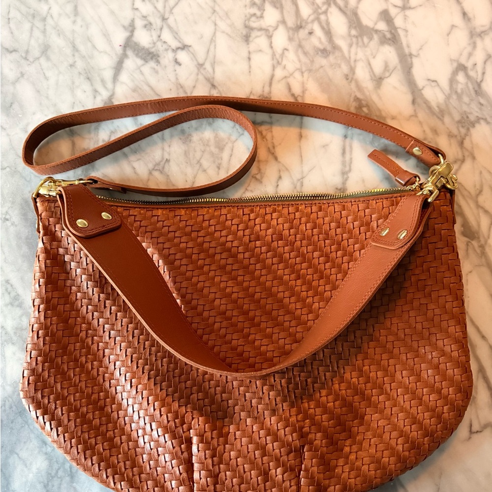 Woven Shoulder Bag in Cognac - Women's Leather Shoulder Bag